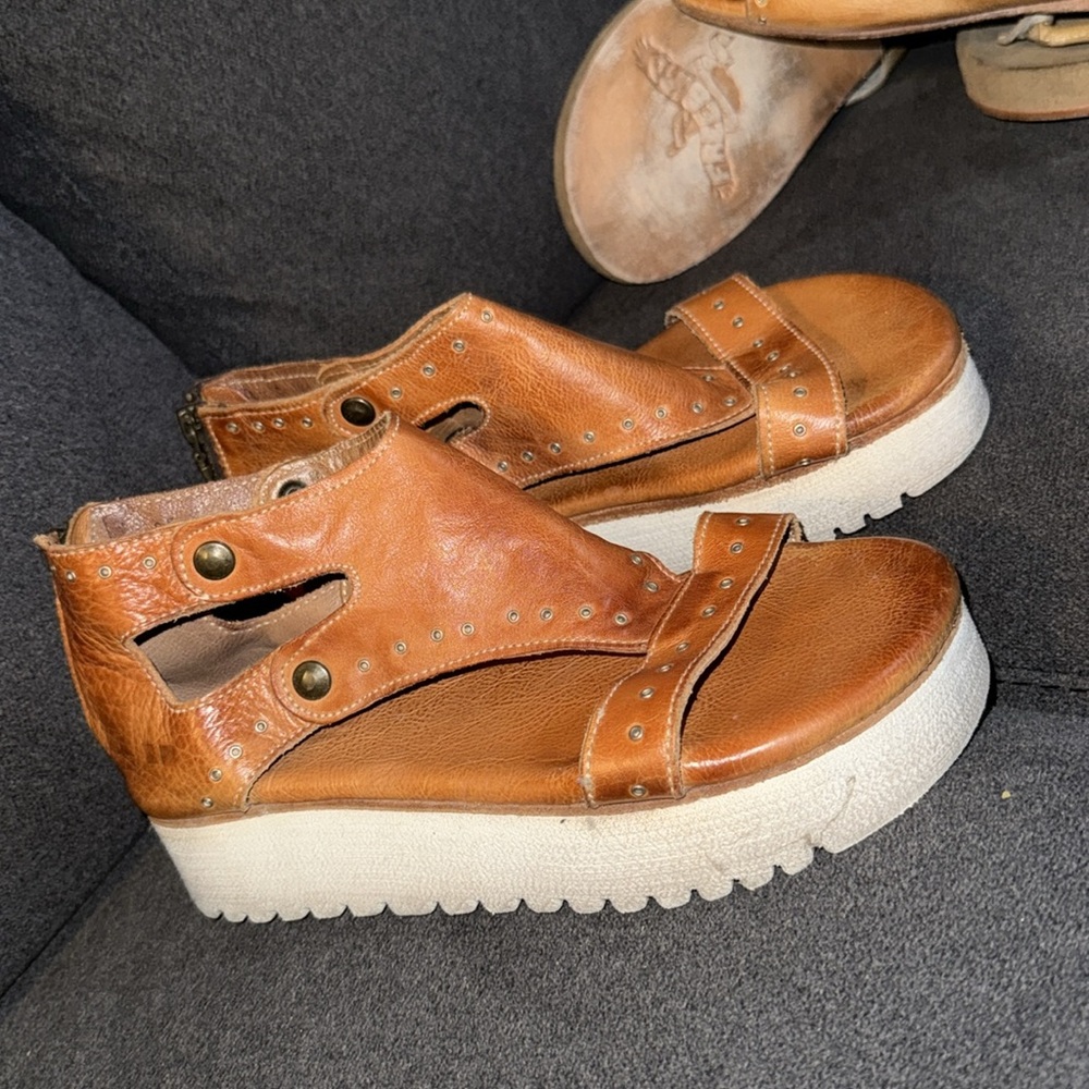 Bed Stu Brown Leather Platform Sandals - Picture 3 of 7